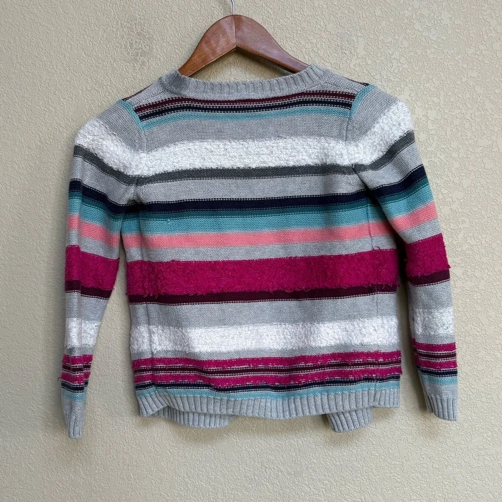 Gymboree Gray Striped Open Cardigan Sweater‎ Pink Teal M (7-8)